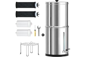 Solaroxy 2.25G Gravity Water Filtration System with Water Level Window, 304 Stainless Steel Countertop Water Filter System wi
