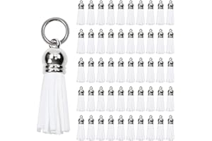 Mini Skater Suede Faux Leather Tassels for Jewelry Making 50Pcs Silver Cap Leather Trim Fringe Tassel Bulk with 50Pcs Jump Ri