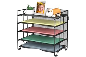 BOHDK Letter Tray Paper Organizer, 5 Tier Desk Organizers Black Mesh Stackable Paper File Holder for Home Office, Document Shelves and Sorter 13.4Lx9Wx12.6H inches