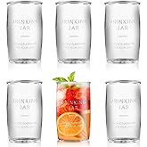 Dingerjar 20 OZ Glass Cup Set of 6, Elegance Modern Simplicity Drinking Glasses Tumblers for Cold Drinks, Cocktails, and Beverages.