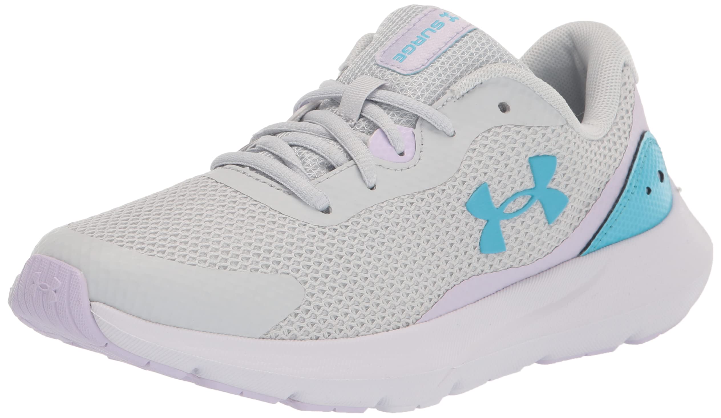 Under Armour Girls' Surge 3, (104) Halo Gray/Nebula Purple/Blue Surf, 6.5, US Image