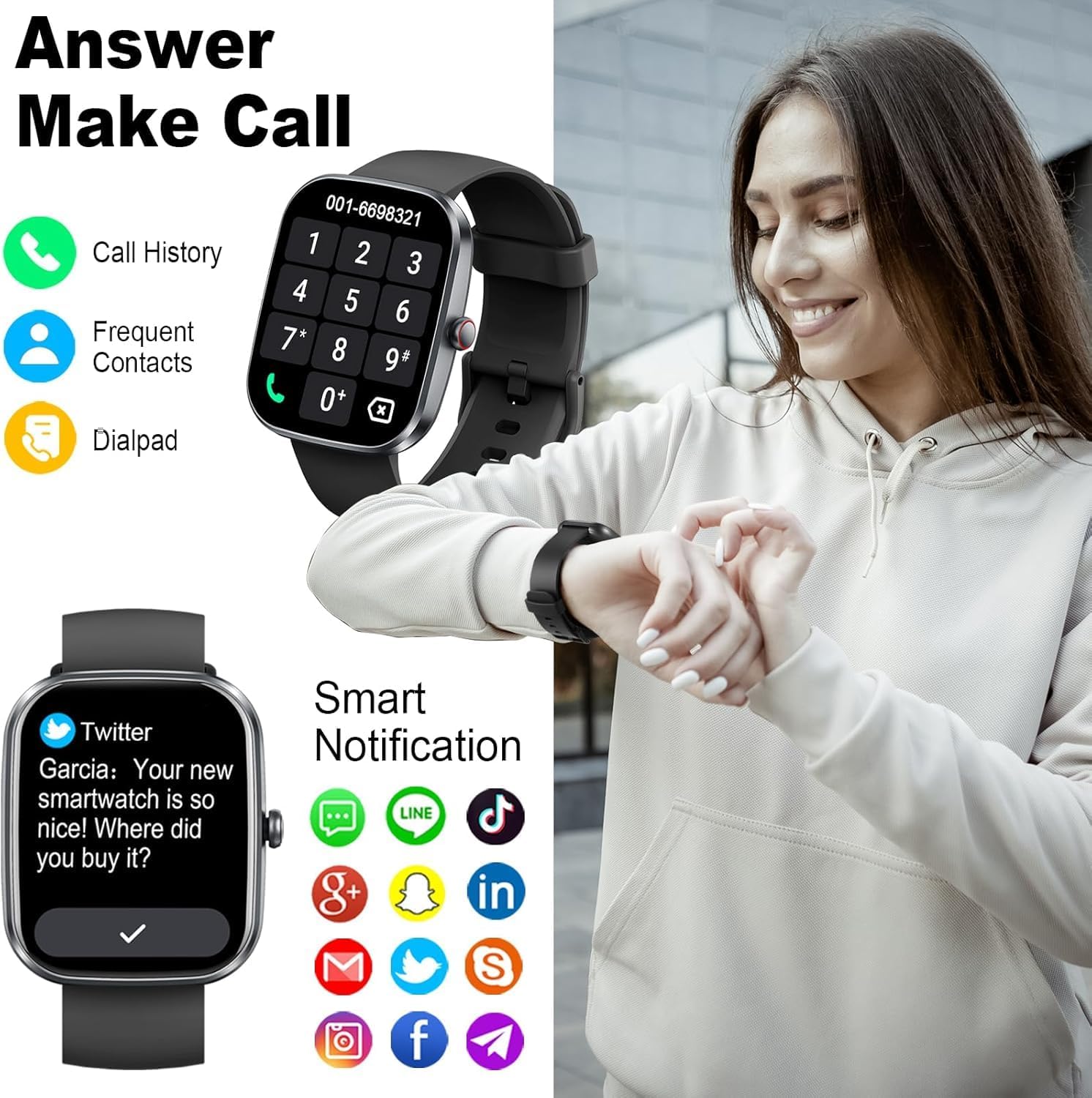 Smartwatch Herren Damen, 1.91'' Zoll HD Smart Watch mit Bluetooth Anrufe, Fitness Tracker Schrittzähler mit 110+ Sportmodi, Schlafmonitor SpO2 Herzfrequenz, IP68 Wasserdicht Fitnessuhr für Android iOS 3