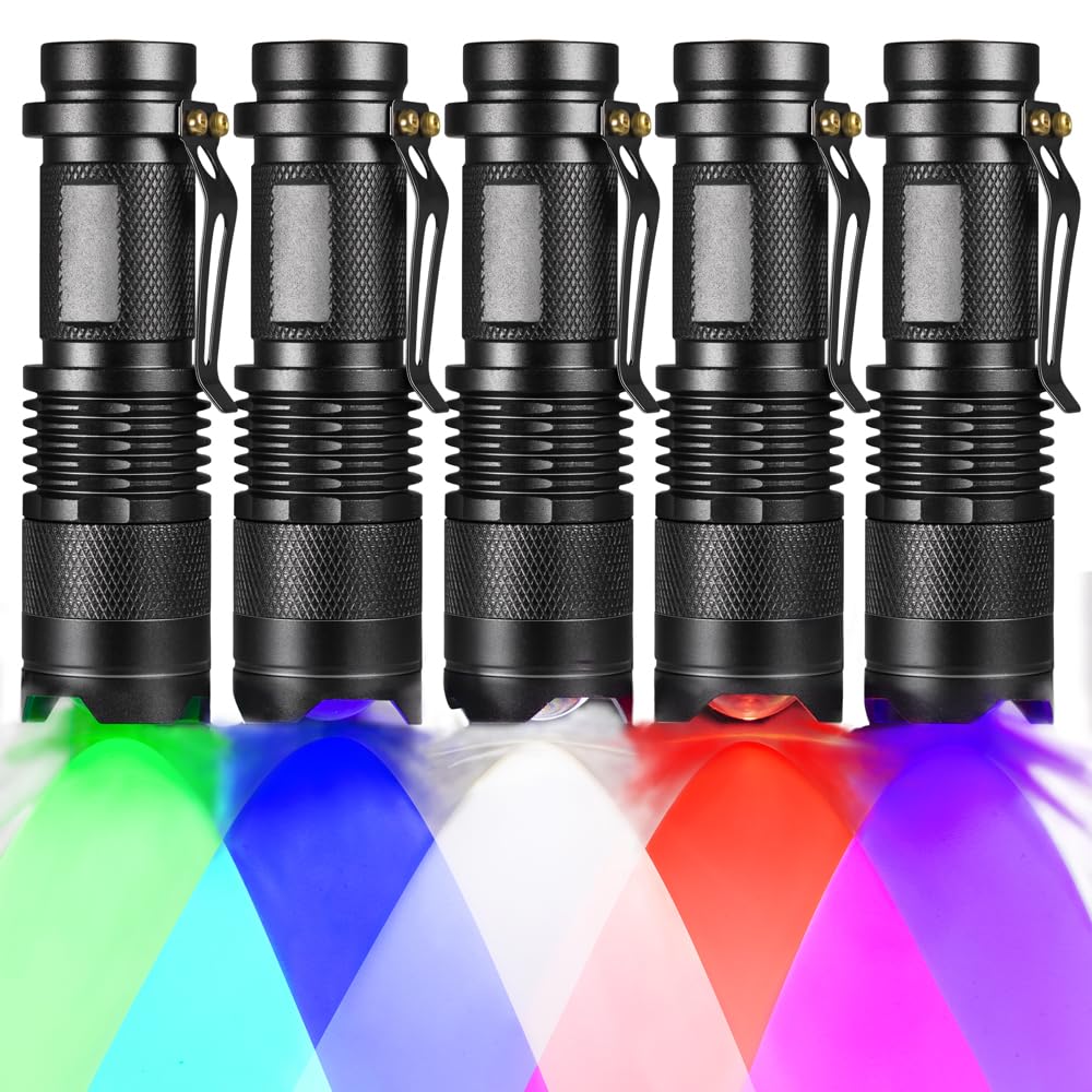 Photo 1 of RaySoar 5 Pack Multi-Colored Light Flashlight: Red, Green, Blue, Cool White, UV Light for Night Activities