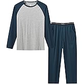 MoFiz Pjs Men's Pajamas Set Soft Cotton Pjs Sets Long Sleeve Pullover Sleepwear Loungewear Set with Elastic Waist & Pockets