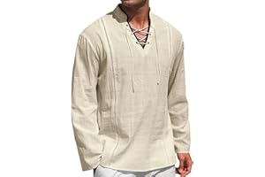 EDITCOZY Men's Pirate Shirt Costume Drawstring Tops Renaissance Viking Medieval Halloween Cotton Linen Shirts