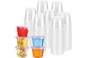 1000 Pack 1 oz Disposable Portion Cups with Lids, Souffle Plastic Jello Shot Cups Bulk, Small Condiment Sauce Containers Food