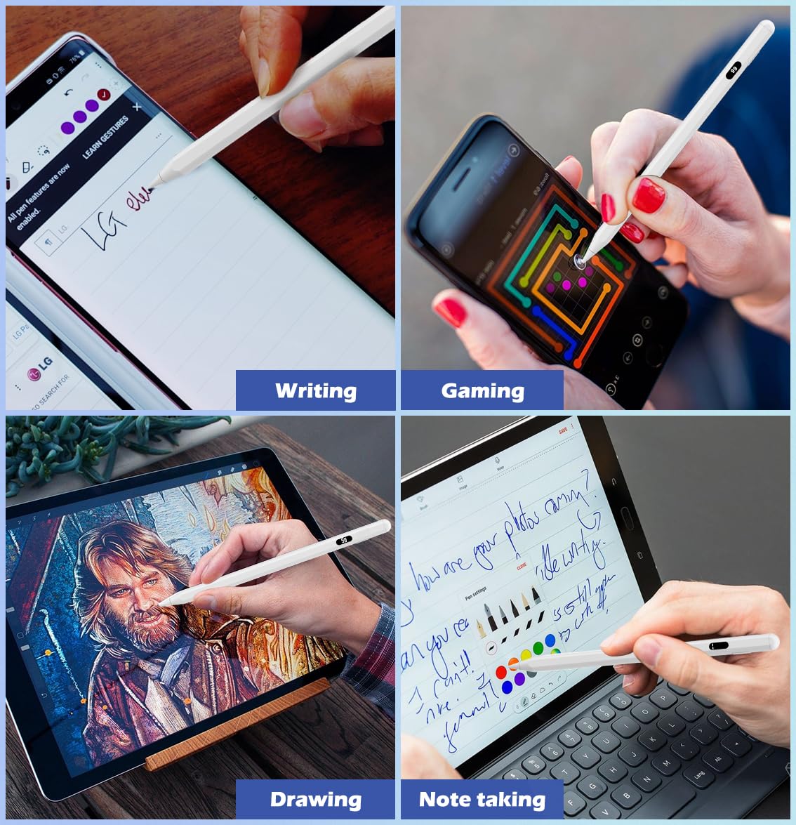 MoKo Stylus Pens for Touch Screens, Fast Charge Stylus Pen for Apple iPad/iPhone/Samsung/Lenovo/iOS/Android Tablets&Smart Phone Universal Stylus Capacitive Screen Pencil with Power Display, White