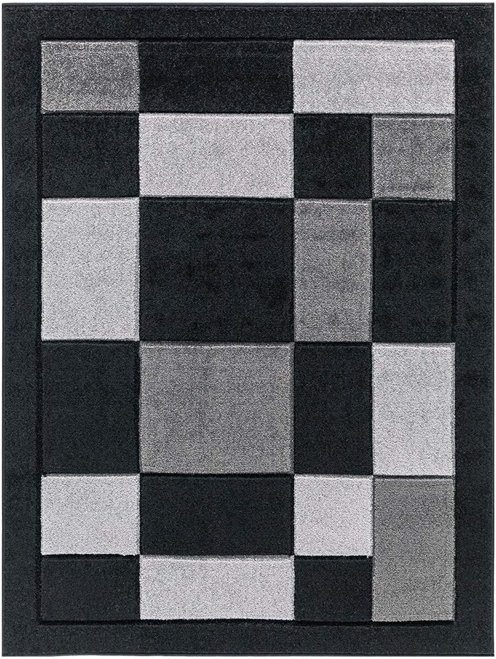 Black and Grey 240 x 320 cm Soft Super Thick Havana Beautiful Square Pattern Rugs Small Carpets Stain Resistant for Living and Bedroom Area Rug