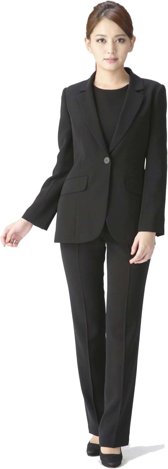 Amazon Co Jp マーガレット M624 喪服 ブラックフォーマル 丈長ジャケット ブラウス付き パンツスーツ レディース 礼服 標準サイズ７号r １７号r プチサイズ 着丈短め ７号p １７号p 服 ファッション小物