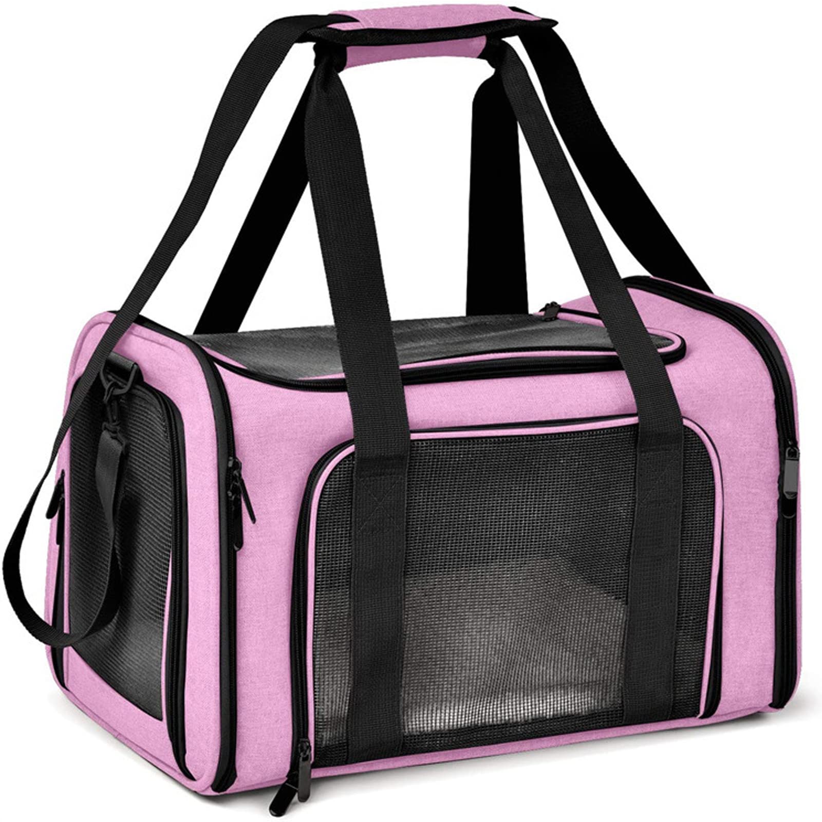TOFFCAEA Soft Wall Pet Carrier Bag, Cat Dog Carrier Bag, Breathable and Foldable, Cat Carrier with Adjustable Shoulder Strap (Pink, M)