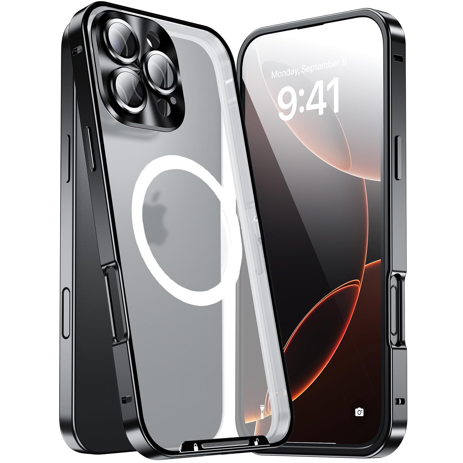 Photo 1 of JIAONASHIJIA for iPhone 16 Pro Case, [Military-Grade Shockproof Metal Frame][Fingerprint-Proof][Scratch-Resistant][Ultra-Clear Lens Protector][Anti-Yellow][Strong Magnetic adsorption] Black