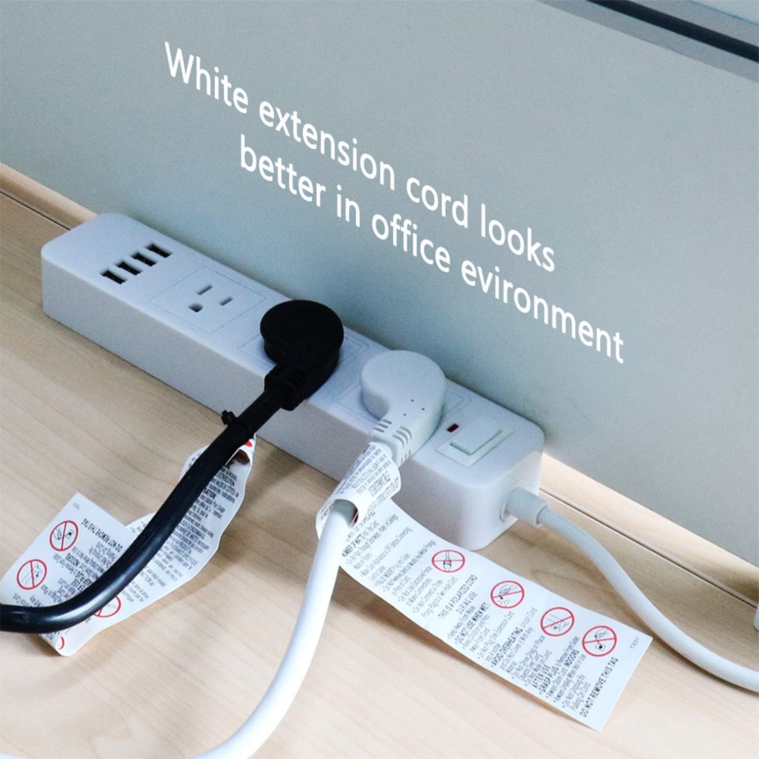 FIRMERST 10 Feet 1875W Extension Cord Heavy Duty Low Profile White 15A UL Listed - - 