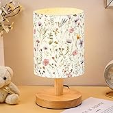 VIHOSE Kids Table Lamp for Bedroom Kids Bedside Lamp with Linen Wooden Nightstand Cartoon Nursery Lampshade for Girls Boys Living Room(Wildflower)