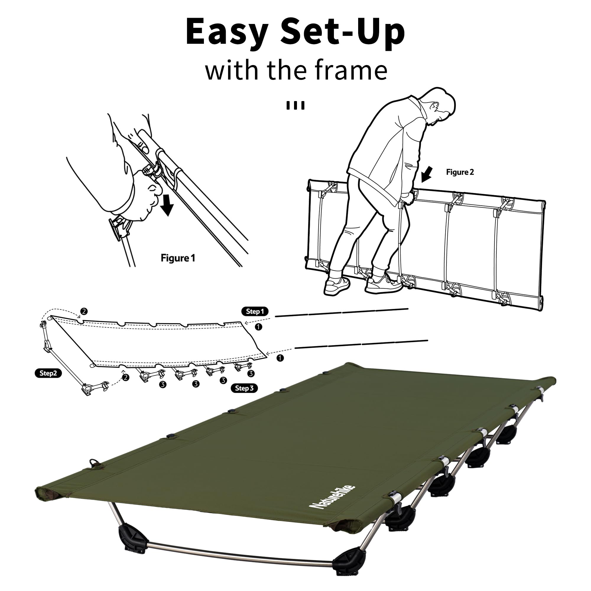 Naturehike Campingbett Ultraleichtes Feldbett Tragbares Klappbett für Erwachsene Schlafen Belastbarkeit bis 150kg Campingliege für Zelten Wandern Home Rucksackreisen Büro-Mittagspause-Bett 8