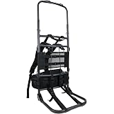 ZRSCHYG Lightweight Aluminum Frame Pack for Hunting &amp; Heavy Loads (black) | Lower shelf for bulky/boxy loads, versatile strap attachments, lightweight alloy, padded straps, high-vis rain cover