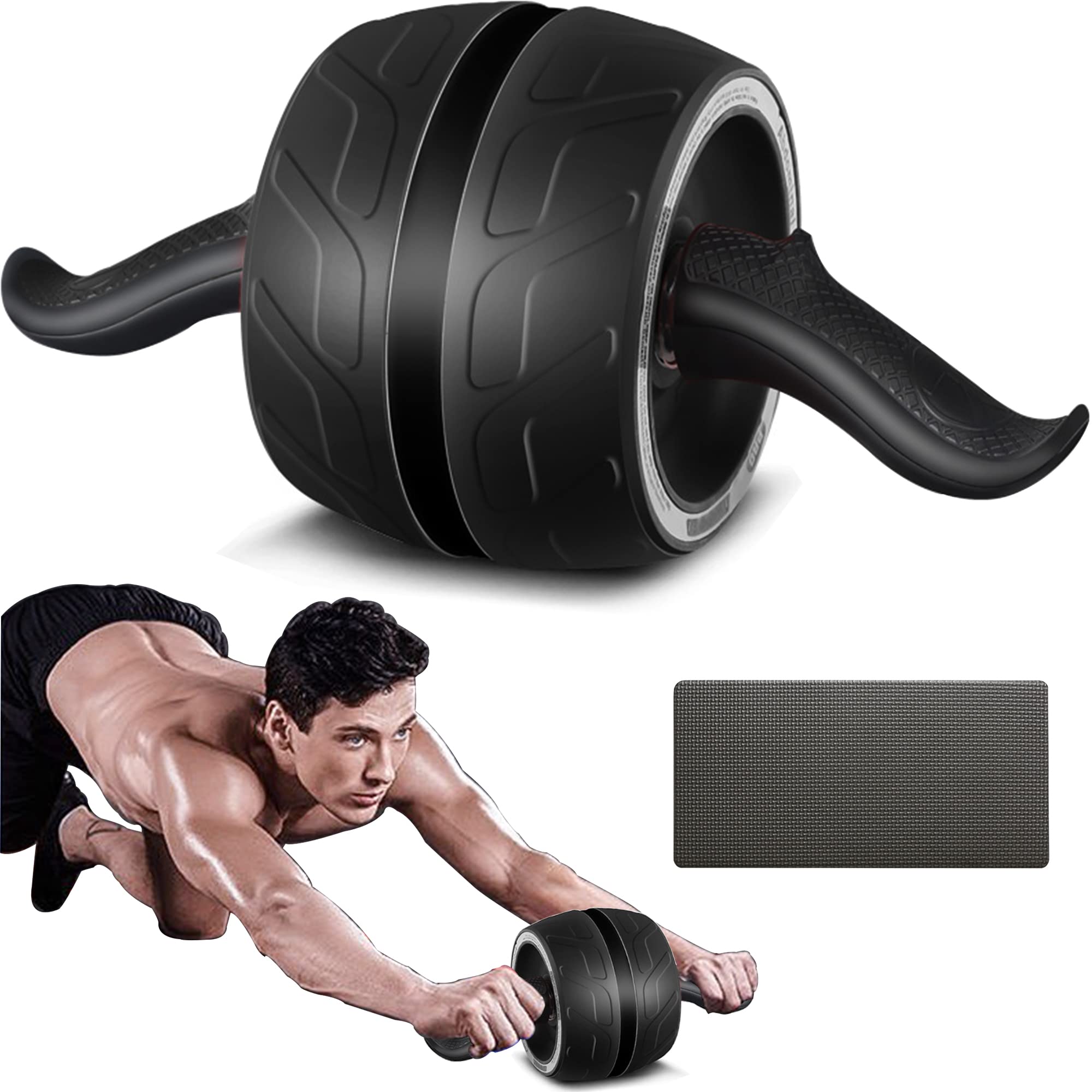 Photo 1 of A.F.N.A.L AB Wheel Roller with Resistance Spring, Automatic Rebound Exercise Abdominal Ultra-Wide Wheels Fitness for Gym & Home, Core Work-out Strength-Training Equipment with Knee Pad, Black, 14.6"W