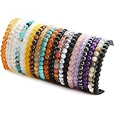 JEWPARK 20Pcs 6mm Gemstones Beaded Stretch Bracelet for Women Crystal Stone Bracelets Round Beads Semi-Precious Stretch Bracelet Set Unisex