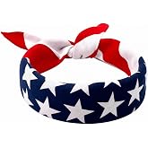 RIMYIUKU 2 Pack American Flag Bandana- Red White Blue Patriotic USA Cotton Headband Scarf for Men Women - 4th of July Independence Day Accessories