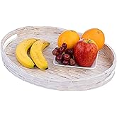 PEMAR 15.7"x11.8" Oval Mother of Pearl Serving Tray, Decorative Ottoman Tray for Living Room, Coffee Table, Breakfast in Bed, Candle Display (White Cream)