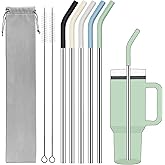 JINRICH Set of 5 Stainless Steel Straws for 40 Oz Tumbler,For Stanley 40 Oz Tumbler, Reusable Metal Straw with 10 Silicone Tips and 2 Straw Cleaning Brush（5 colours 1, 40oz）
