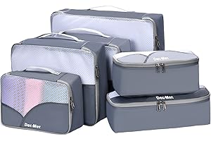 Dec-Mec 6 Set Packing Cubes for Travel (L,M,S,XS)-Suitcases Organizer Set for Travel Accessories Travel Essentials, Luggage Packing Bags for Carry on Suitcase (6set, Grey)