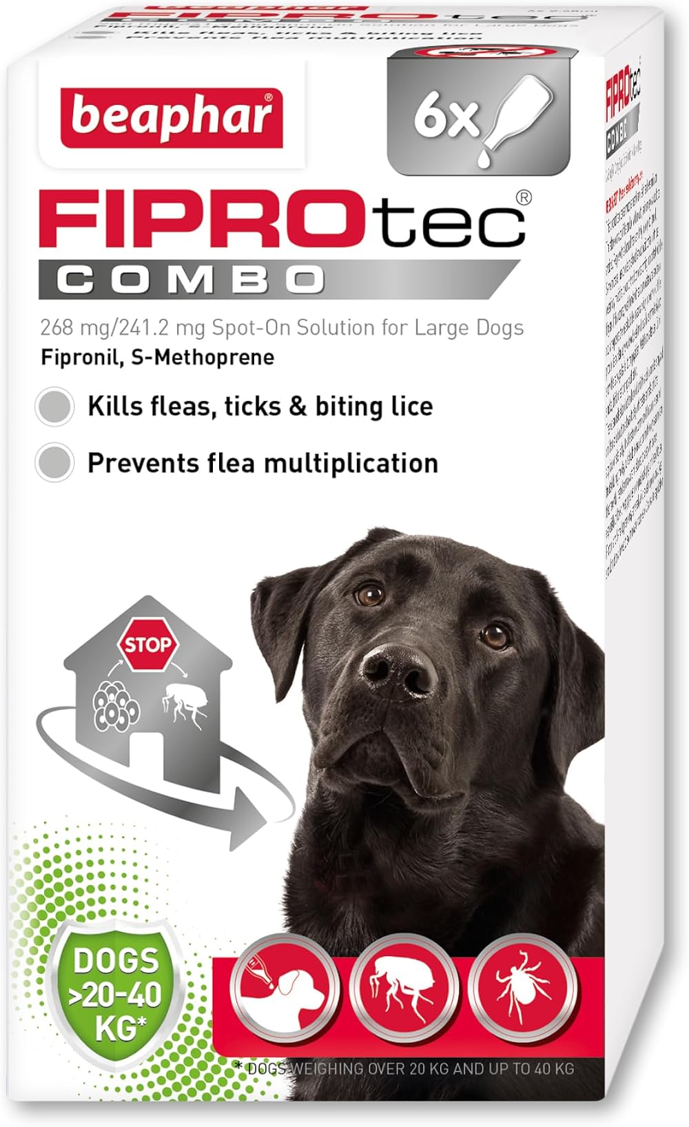 Beaphar FIPROtec COMBO Large Dogs 20-40kg 6 Pips Kills Fleas Ticks