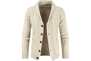 JMIERR Men's Casual Long Sleeve Shawl Collar Buttons Down Cable Knit Cardigan Sweater with Pockets