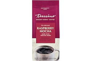 Teeccino Raspberry Mocha Chicory Coffee Alternative - Ground Herbal Coffee That’s Prebiotic, Caffeine Free & Acid Free, Dark 