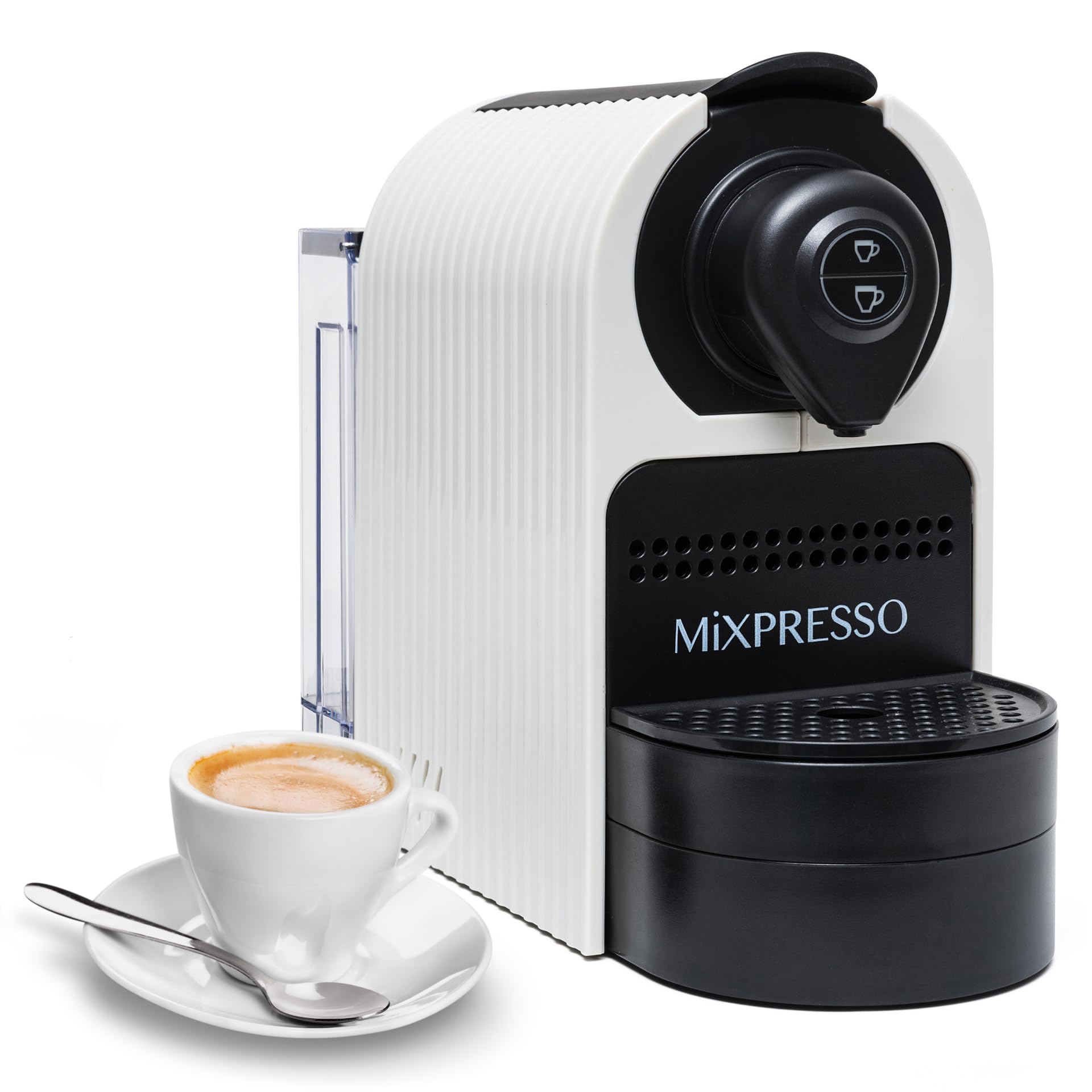 Photo 1 of **DAMAGED**
Mixpresso White Espresso Coffee Machine – Compact 1400W Single Serve Coffee Maker Compatible with Nespresso OriginalLine Capsules, One-Touch Operation, 19-Bar Italian Pump, 27oz Water Tank