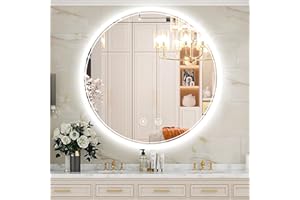UCMDA 28'' Round Bathroom Mirror with Lights - LED Bathroom Vanity Wall Mirror with Anti-Fog, Smart Touch, Stepless Dimmable,