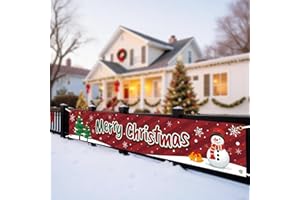 HOOSUN Christmas Decorations Outdoor Indoor,138 x 20 Inch Merry Christmas Banner for Outside,Large Xmas Tree Snowman Banners Yard Fence Decorations,Xmas Decor Banner for Fence,Proch,Wall,Party