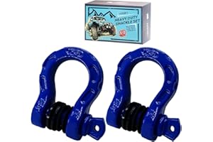 HOUERT Heavy Duty D-Ring Shackle, 68,000 lbs Break Strength, Stronger Than 3/4" D Rings, Tow Shackle with 7/8" Screw Pin & Washers for Off-Road Towing Jeep Vehicle Recovery, Blue, 2 Pack