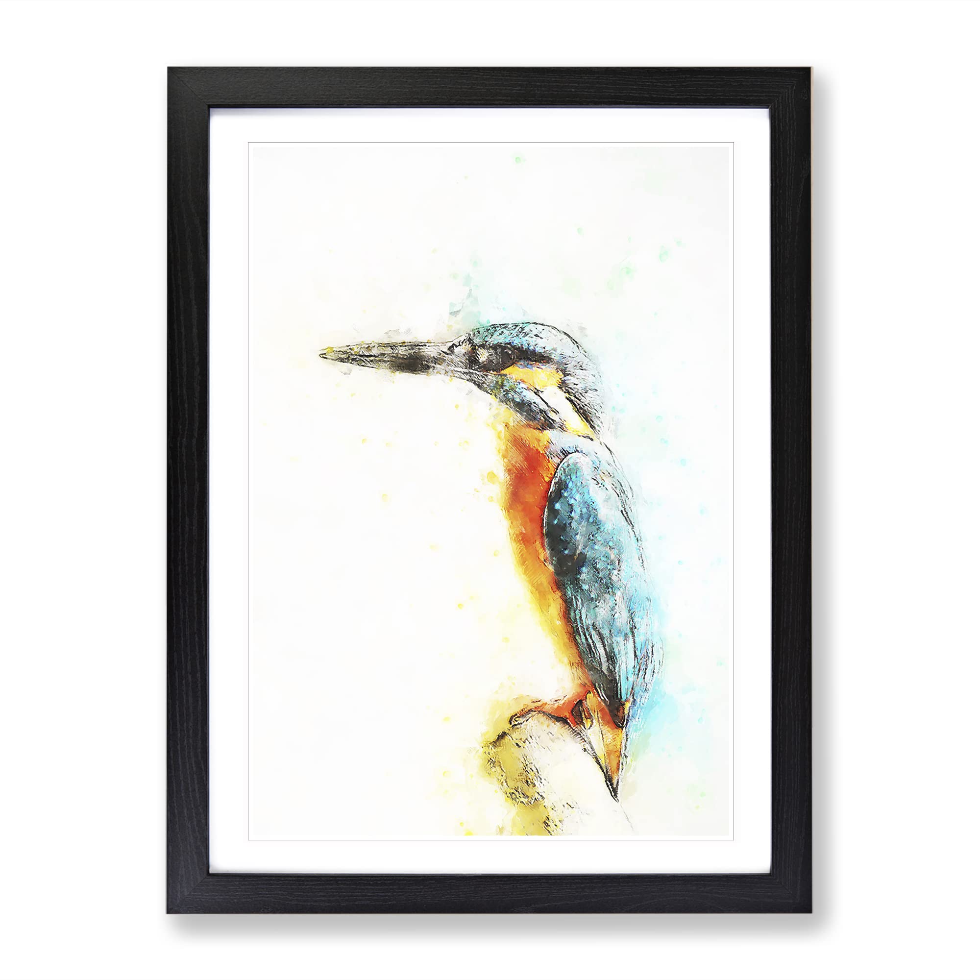 Perched Kingfisher In Abstract Modern Framed Wall Art Print, Ready to Hang Picture for Living Room Bedroom Home Office Décor, Black A4 (34 x 25 cm)