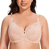 MELENECA Women's Plus Size Minimizer Bras Full Coverage Lace Unlined Underwire Bra
