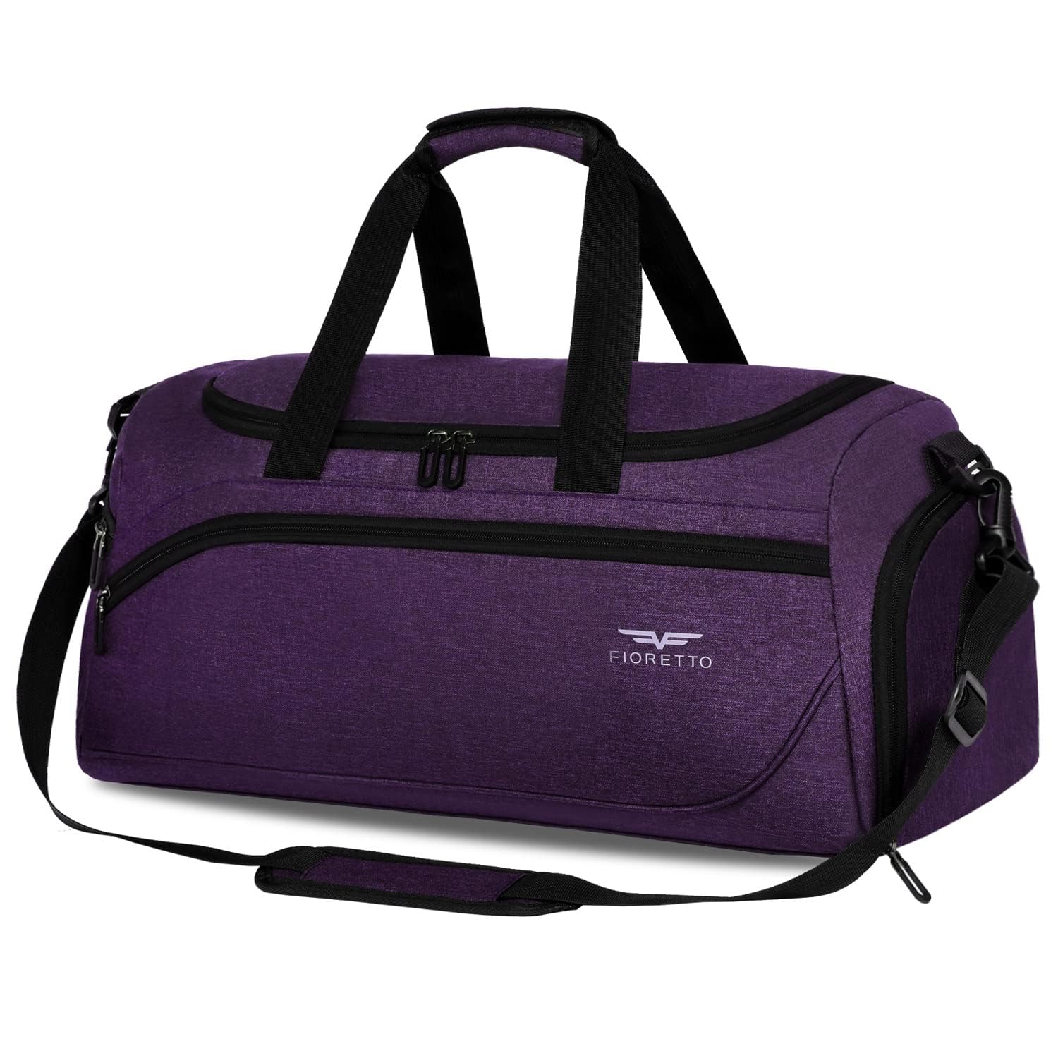 FIORETTO 35L Mens Sports Gym Bag with Wet Pocket & Shoe Compartment,Travel Duffle Bag Overnight Bag with Padded Shoulder Strap, Water-Resistant Sports Holdall for Swimming, Basketball Dark Purple