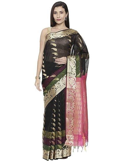 Womens Silk Cotton Saree (CCOPSC13615; Black)