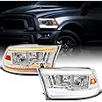 Ronnin - Fits 2009-2018 Ram 1500 2500 3500 2019-2024 Ram 1500 Classic Halogen Headlights LED Switchback Sequential Signal + Animated Startup Effect Parking Assembly Pair | Chrome
