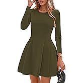 PRETTYGARDEN Long Sleeve Mini Dress for Women 2026 Spring Crewneck Knit Pleated Babydoll A Line Casual Short Party Dresses