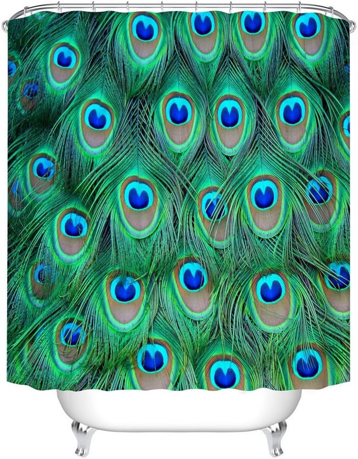 Fangkun Shower Curtain Fashionable Peacock Feathers Pattern - Waterproof Polyester Bath Curtains Decor Sets - 12pcs Shower Hooks are Included - 72 x 72 inches