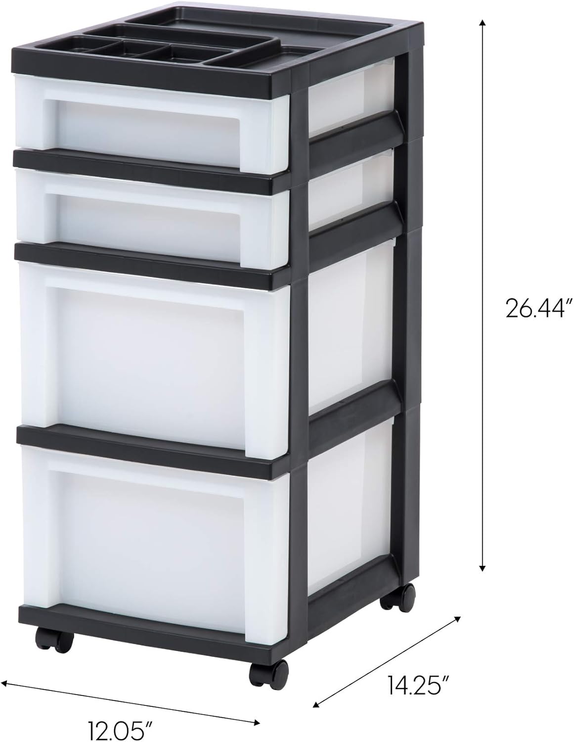 IRIS USA MC-322-Top 4-Drawer Storage Rolling Cart with Organizer Top, Black/Pearl (594401): Home & Kitchen