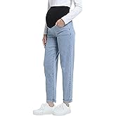 CFRTMTBB Women's Maternity Jeans Over Belly Comfy Stretch Boyfriend Jeans with Pockets Loose Pregnancy Denim Pants