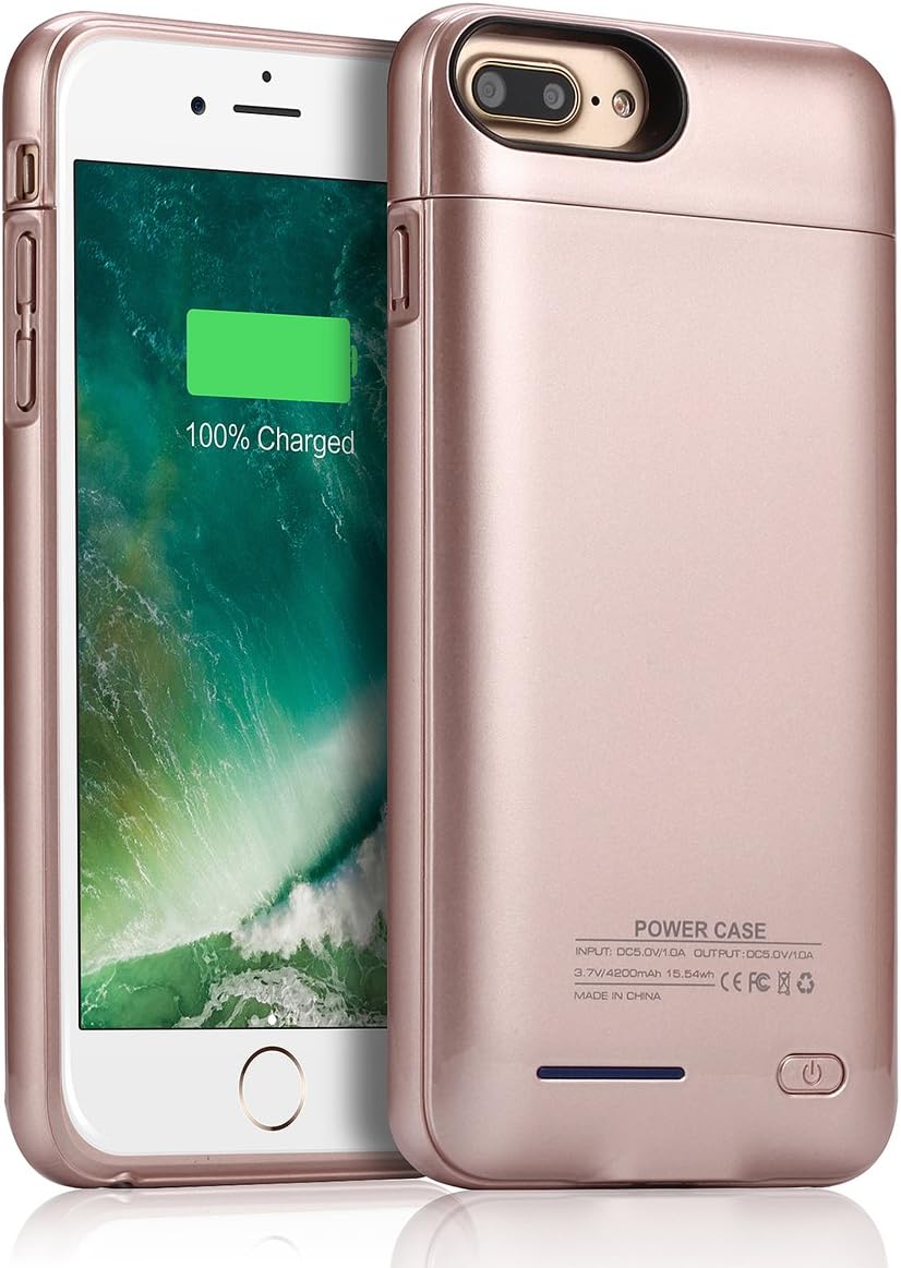 JUBOTY Battery Case for Iphone 7 Plus 8 Plus,4200mAh Slim Rechargeable Protective Portable Charging Case for iPhone 8 Plus/7 Plus Juice Power Bank Battery Charger Case (Rose Gold-4200mAh)