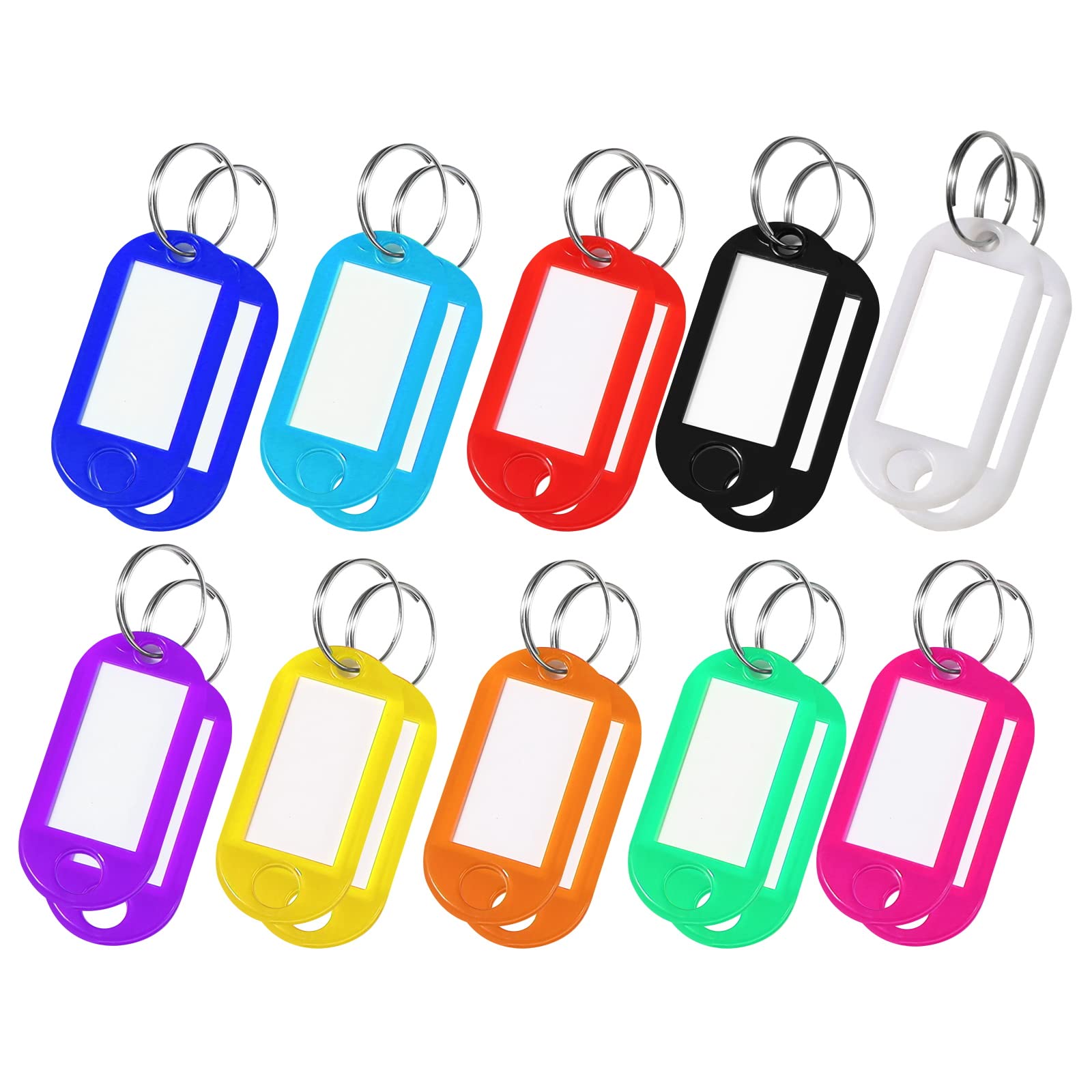 Oderra 20 Plastic Key Tags 10 Colours, Writable Labels for House Keys, Luggage Tags, Pet Name Tags