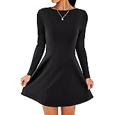 ANRABESS Women's Long Sleeve A-Line Mini Dress 2026 Spring Boat Neck Semi Formal Fit and Flare Casual Business Short Dresses