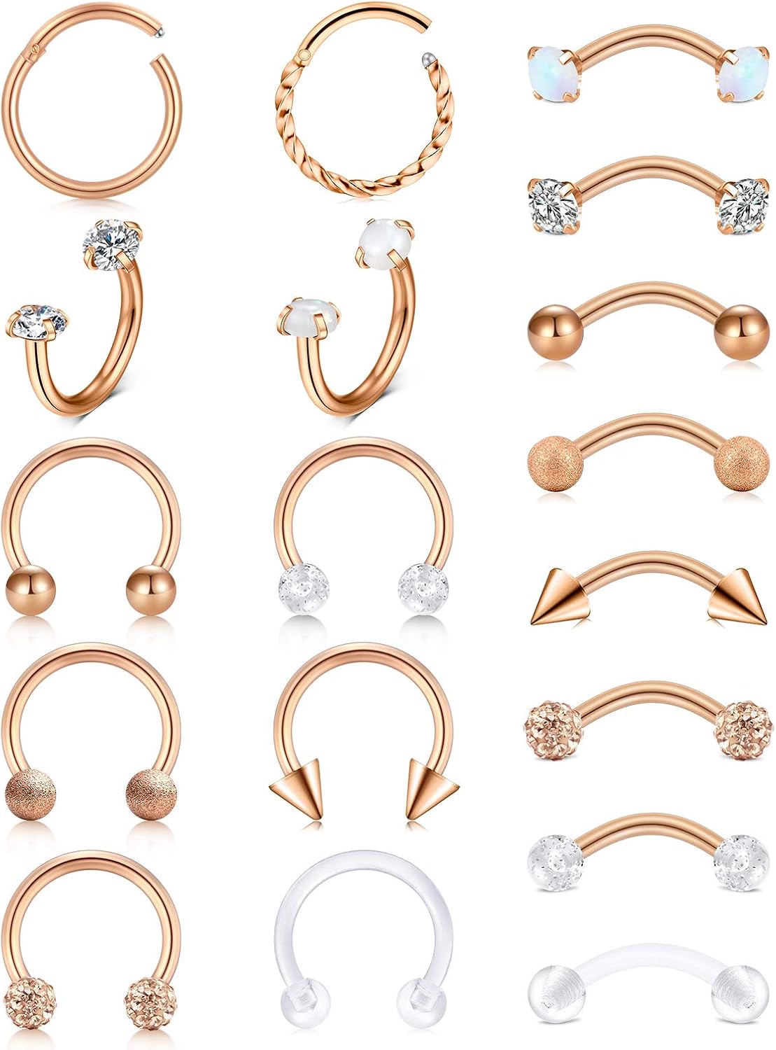 Rajnard 16G Eyebrow Bar Rook Earrings Surgical Steel Curved Barbell