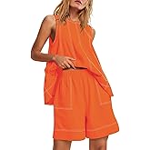Nirovien Womens Short Sets 2 Piece Vacation Outfits Sleeveless Tank Top and Shorts Matching Set with Pockets