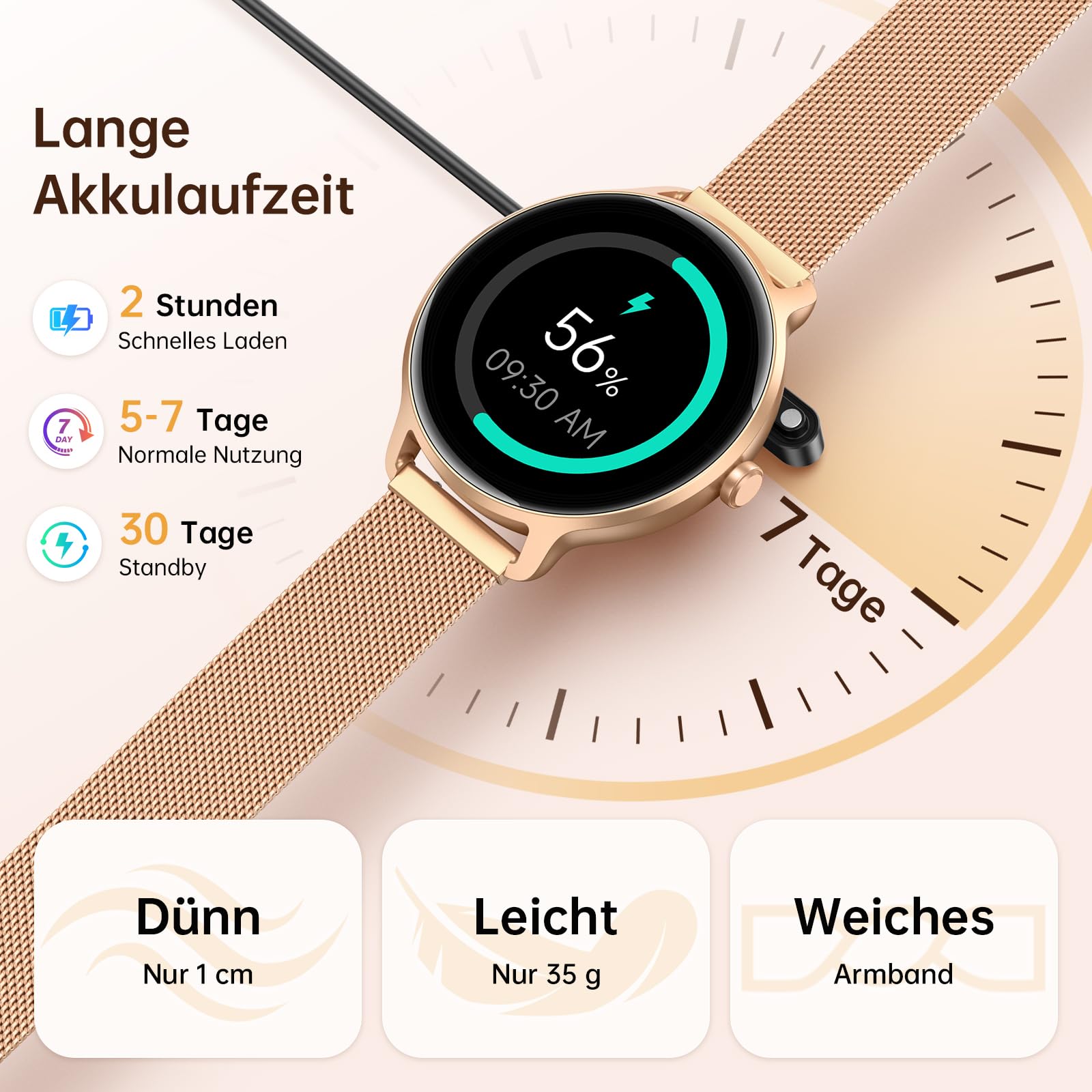 Smartwatch Damen Rund, 1.27" AMOLED Smart Watch mit Telefonfunktion, Fitnessuhr mit Pulsuhr Schlafmonitor Schrittzähler, 120+ Sportmodi Sportuhr IP68 Wasserdicht, Uhren Damen für Samsung iOS Android 7
