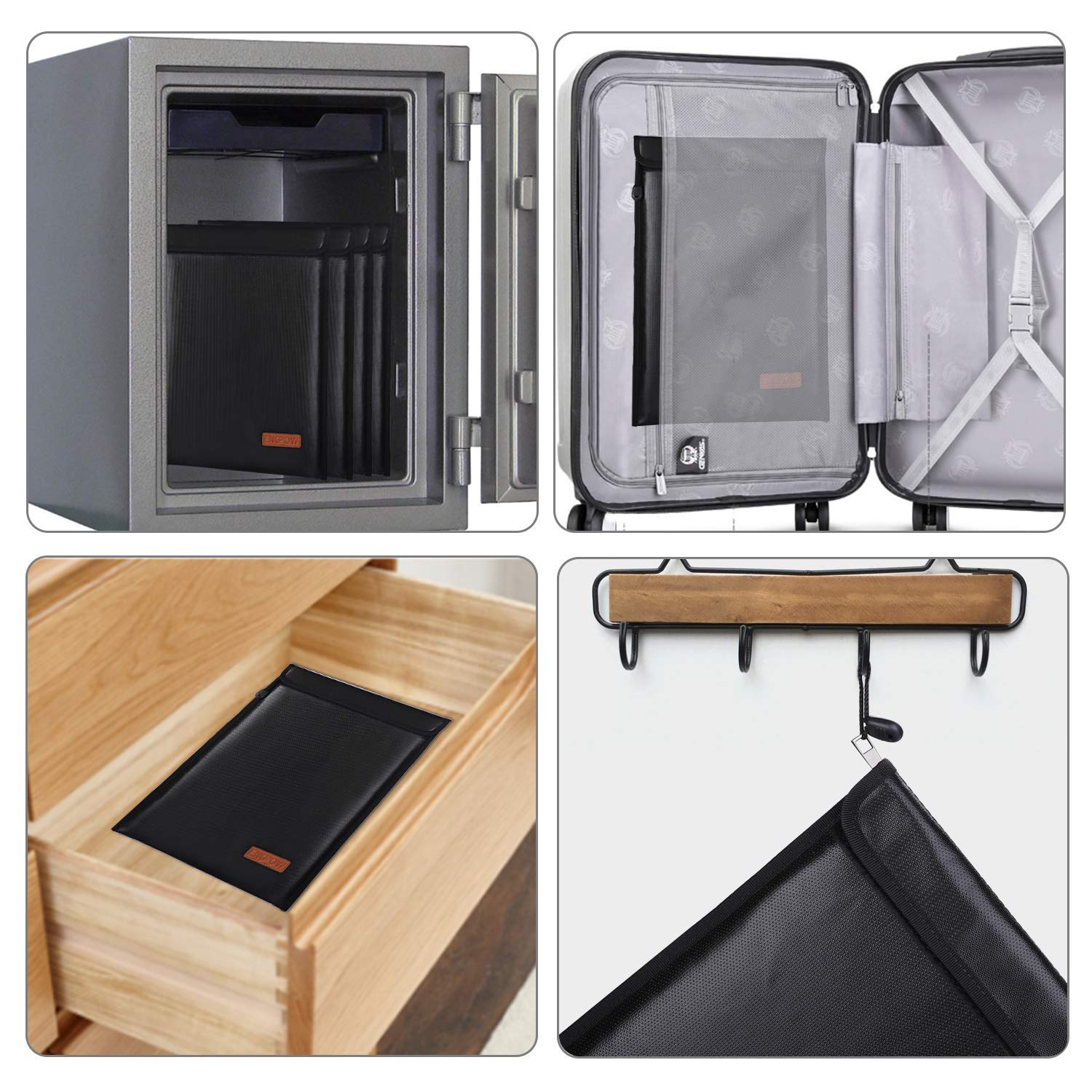 Fireproof Bag (11x15inch) ENGPOW Non-Itchy Silicone Coated Fire Resistant Money Bag Fireproof Safe Storage for Money,Documents,Laptop,Jewelry and Passport (Black)