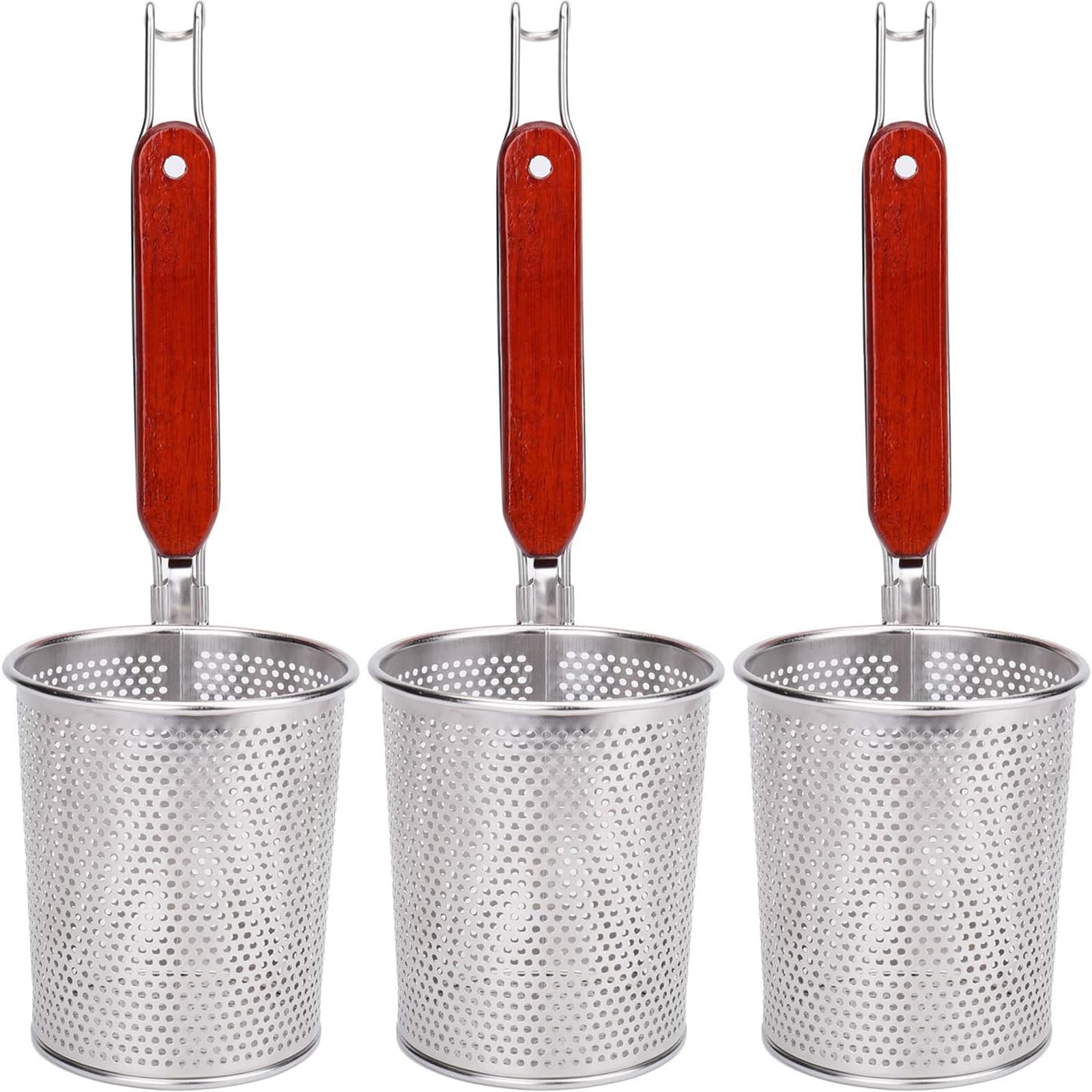 Photo 1 of (ONLY 2) Lawei 3 Packs Mesh Pasta Basket with Wooden Handle Stainless Steel Mesh Spider Strainer for Pasta, Noodles, Dumpling