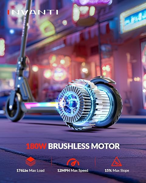 INVANTI KS03 ELECTRIC SCOOTER FOR KIDS AGES 8+, 350W PEAK MOTOR, MAX 12MPH & 10MILES, 7″ SOLID WHEEL, LED LIGHTS & DISPLAY, DOUBLE BRAKING, KIDS ELECTRIC SCOOTER WITH 3 ADJUSTABLE SPEEDS & HEIGHTS